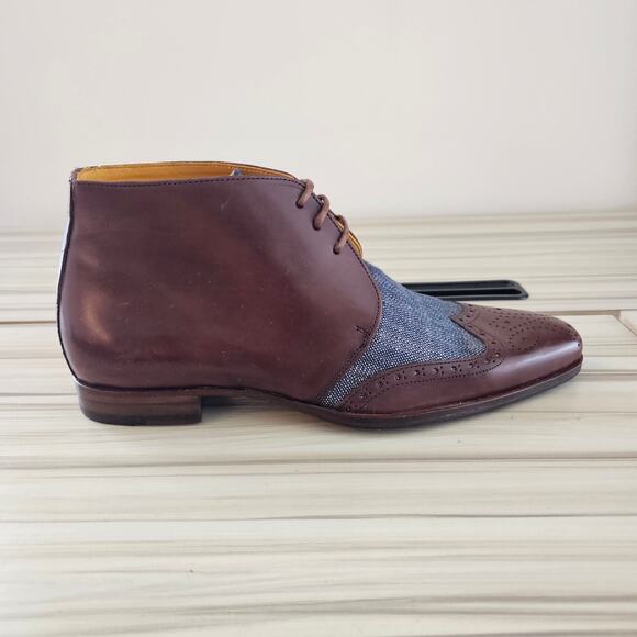 Undandy Men's Brown Denim Chukka Ankle Lace up Leather Boots Size 38 - Picture 2 of 9